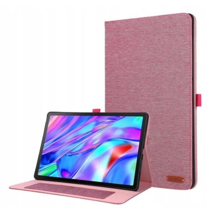 Husa tableta, 12.1", roz, cu functie stand si suport pentru carduri