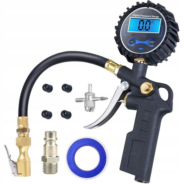 Pistolet de Pompa cu Manometru LCD, 3 in 1, Otel Inoxidabil, 3-250 PSI, Accesorii Compresoare