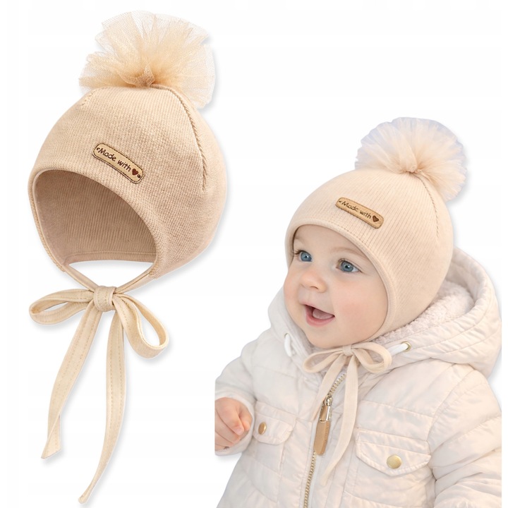 Caciula copii 38-40 Dartomik, doua straturi, pompon din tulle