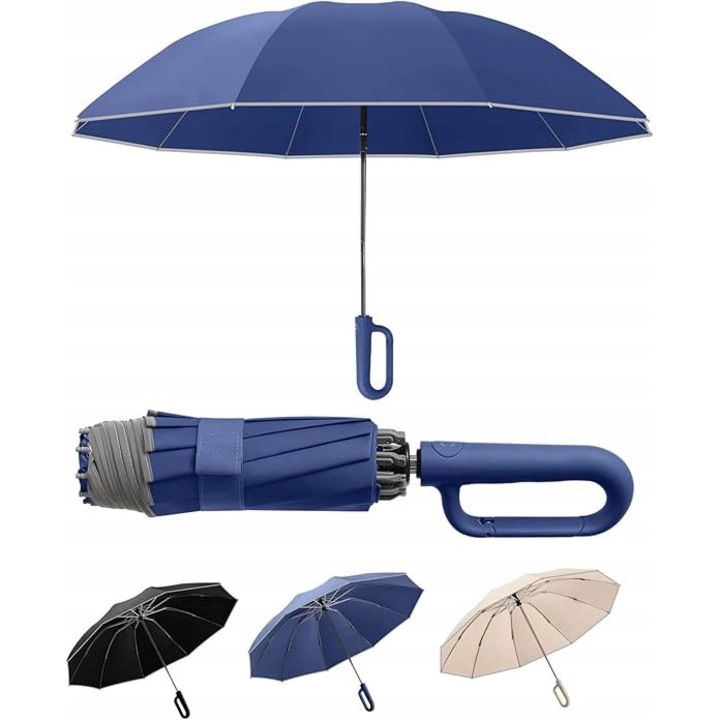 Umbrela portabila, compact, rezistent la vant, albastru