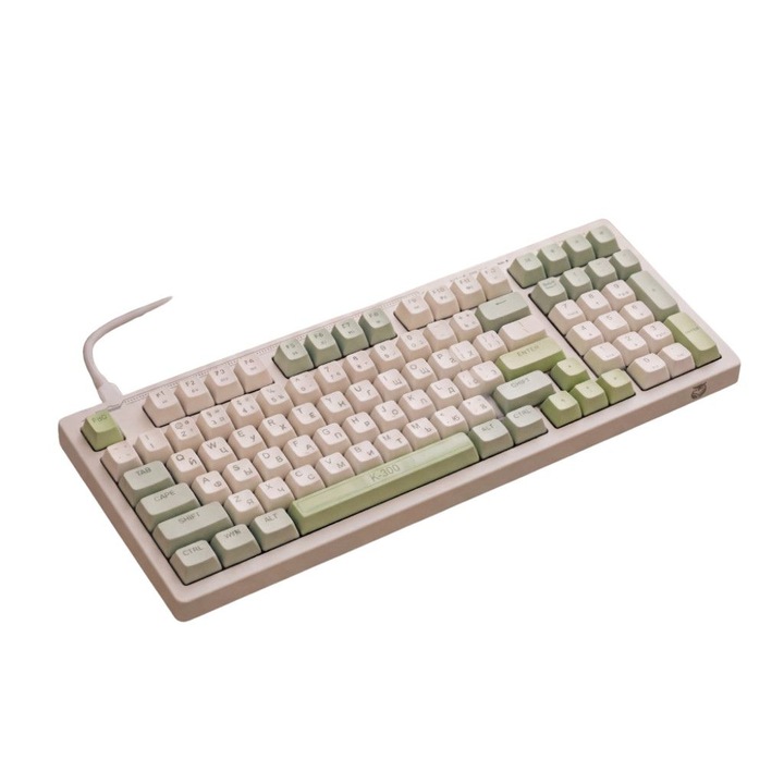 Механична клавиатура K300, Бърза връзка чрез USB кабел, RGB осветление с множество режими и нива на яркост, 1.5 метра кабел, 393 x 141 x 35 милиметра, Бял