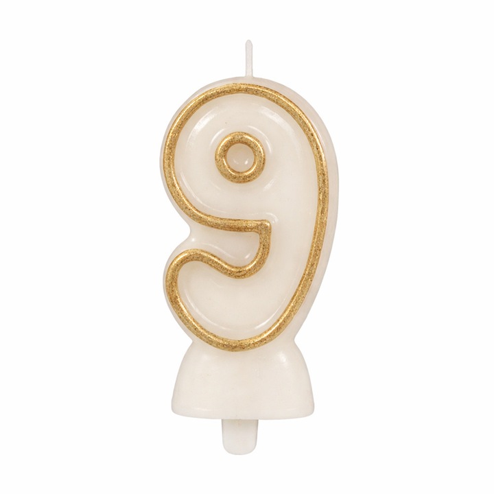 Свещ за торта за рожден ден Chippo 0003096 F, Цифра 9, Златист, 8 см