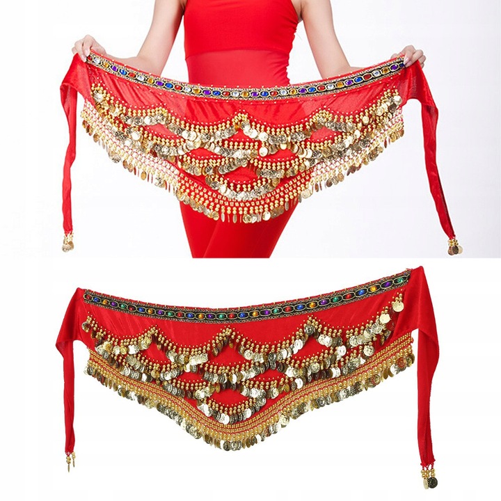 Fular dans belly dance, rosu, dimensiuni 150x31cm, unisex