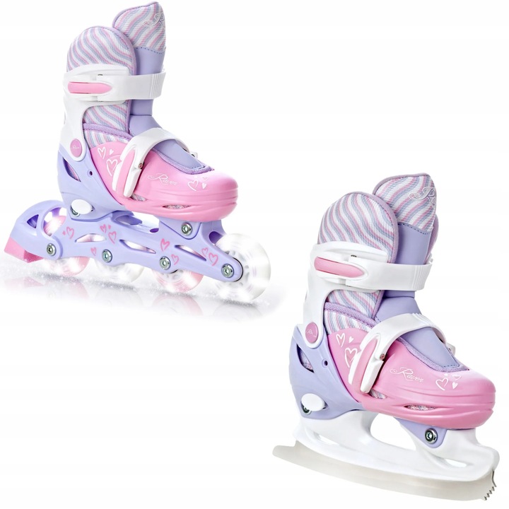 Patine reglabile Raven Loret, Mov/Roz, 34-37, roți LED, pentru copii și adulți