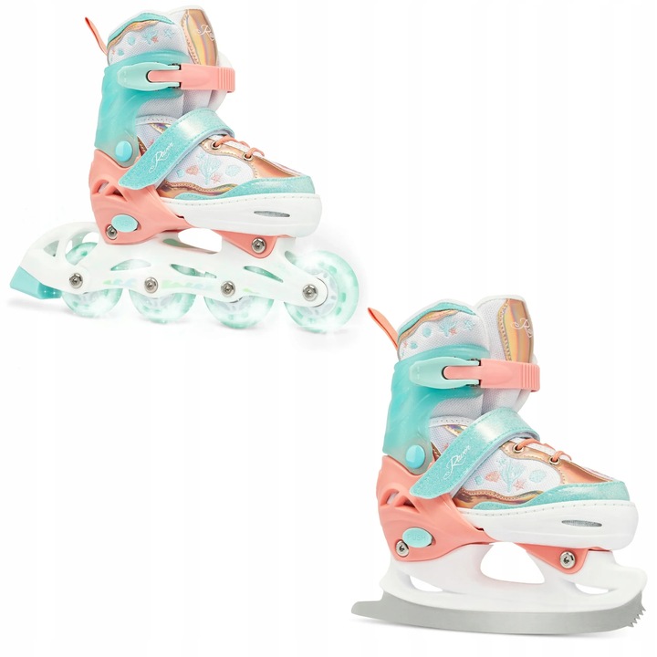 Patine reglabile Raven Isla, Portocaliu/Turcoaz, 27-30, roti LED, ABEC-7