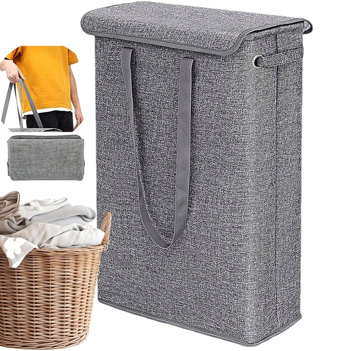 Cos de rufe pliabil 45L cu capac, dimensiuni 60x39x19cm, design slim, ideal pentru spatii mici