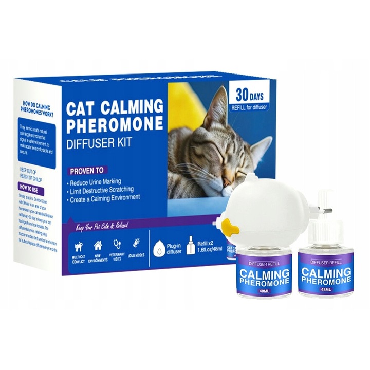 Difuzor Feromoni pentru Pisici, 2 Incarcaturi 48ml, Reducere Stres, 700mp