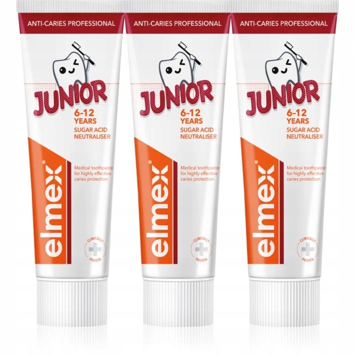 Паста за зъби, Elmex Anti-Caries Professional Junior, 3x75 мл, за деца, приятен вкус