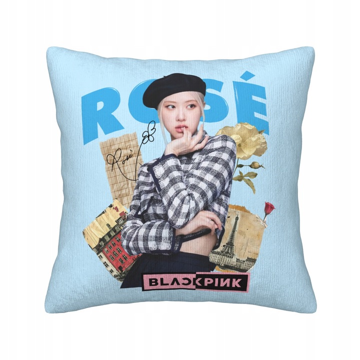 Perna decorativa cu imprimeu K-Pop Blackpink Rose, 45x45cm, multicolor, set de 1 buc.
