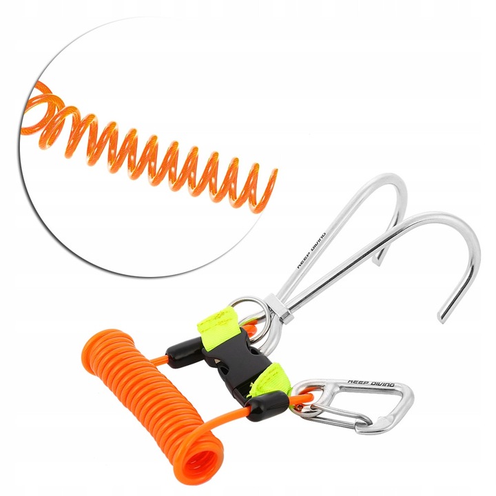 Búvár biztonsági karabiner, rozsdamentes acél, 13,5cm, narancssárga