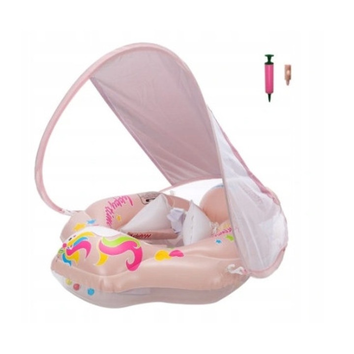 Colac de inot pentru bebelusi, roz, 6-24 luni, set complet cu pompa si accesorii
