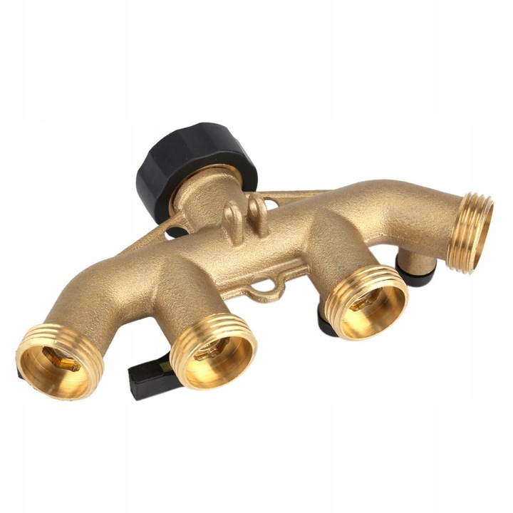 Adaptor 4 cai din bronz pentru robinet 3/4", auriu si negru, 16x8cm
