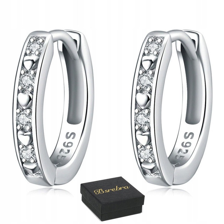 Cercei din argint 925 Bsrebra, cu cristale AAAA, set elegant, 12mm, argintiu