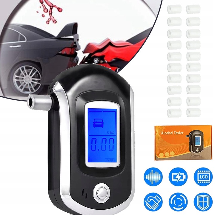 Tester alcool digital, display LCD, negru, set 20 ustensile