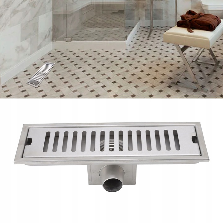 Sistem de scurgere, 12-inch, inox, 30x9,9cm, cu supapa anti-odori, pentru baie si bucatarie