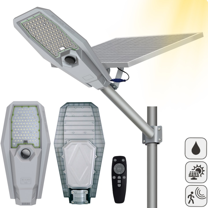 Lampa Solara Stradala 600W cu Senzor Miscare, VisionHub®, Proiector cu 90 margele LED, Incarcare prin Panou Solar Separat, Telecomanda, Baterie LiFePO4 60Ah, Rezistenta IP65 la Apa, Suport metalic inclus, Iluminare Puternica Curte / Strada / Gradina