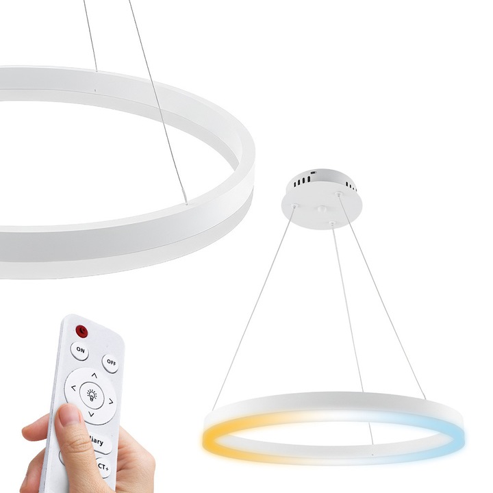 Lampa suspendată LED Haroz HARVEY 70W 3CCT 4900lm rotundă albă cu telecomandă, diametru 800mm