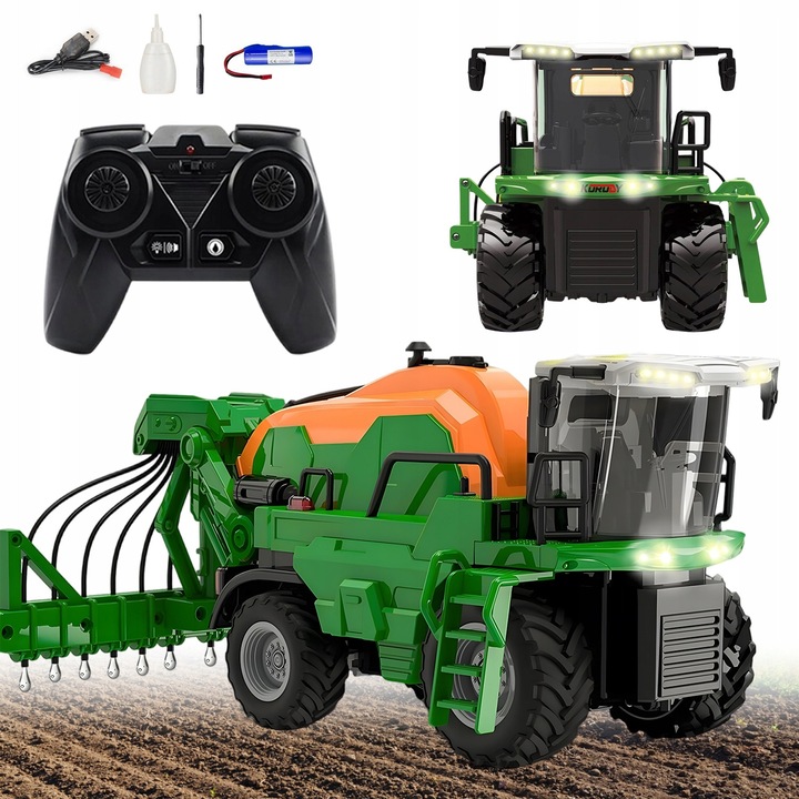 Tractor RC cu sunet si lumina, verde
