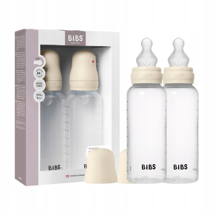 BIBS műanyag cumisüvegek újszülötteknek, kólikaellenes, BPA-mentes, 2 db. 270ml