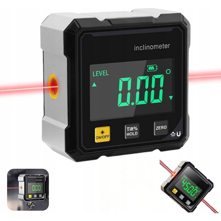 Cumparator digital cu laser, 4x90, magnetizat, 60x60x30mm, USB reincarcabil