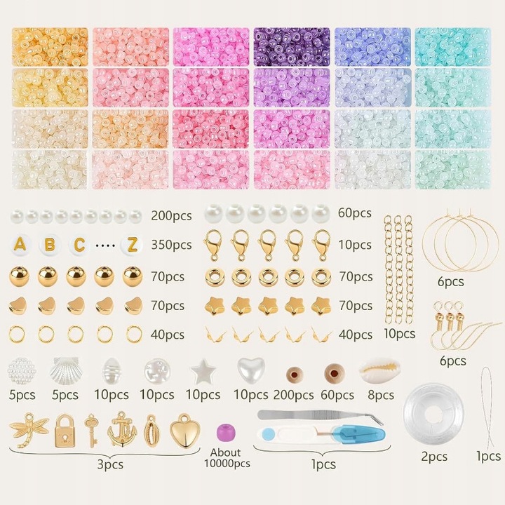 Set de bratari din margele, 11500 margele colorate, accesorii, 24 culori, 3mm