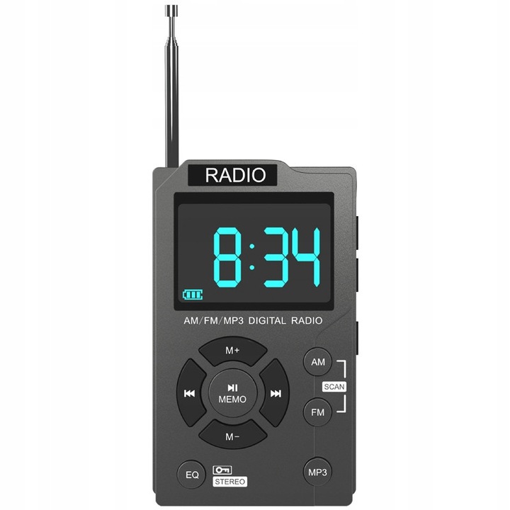Radio portabil MD258 AM/FM, MP3, casti incluse, gri, 60x16x100mm