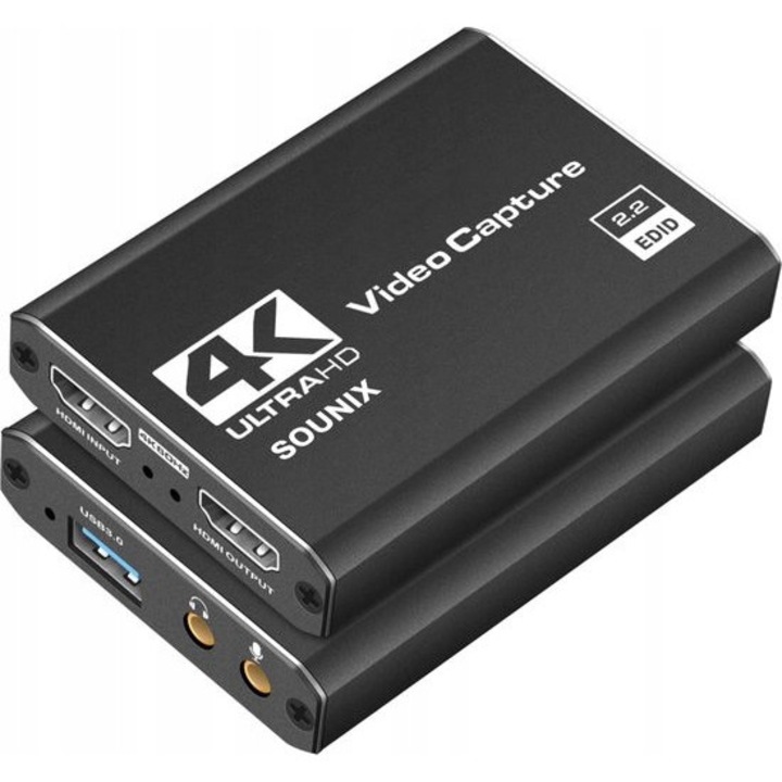 Placa de captura video Sounix 4K HDMI, 1080P 60fps, USB 3.0, compacta