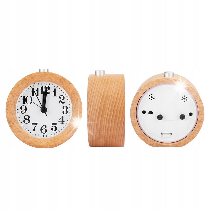 Ceas desteptator din lemn de fag, cu iluminare LED, functie de alarma si snooze, dimensiuni 95x47x100mm