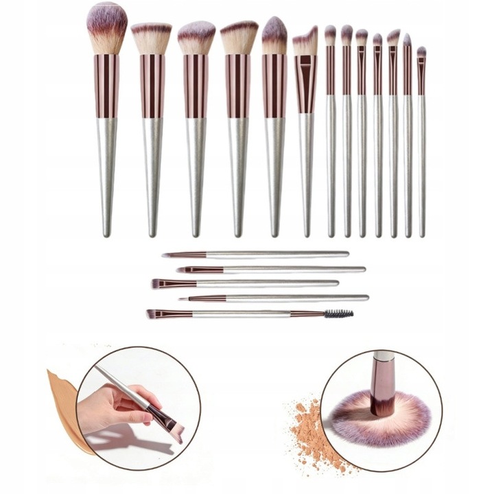 18 darabos sminkecset készlet, elegáns design, metál színek, minden sminktípushoz