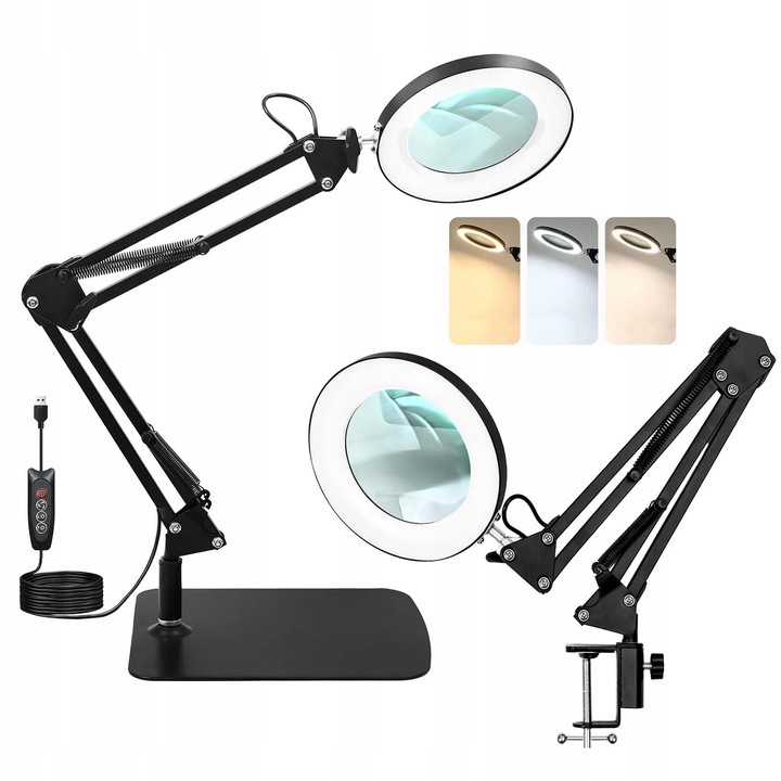 Lampa cu lupa cosmetica 3x, birou, sticla
