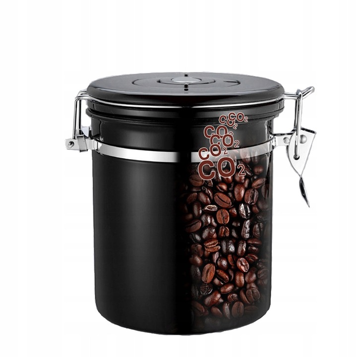 Élelmiszertároló doboz, 1,5L, rozsdamentes acél, fekete, légmentesen záródó fedéllel, méretei 11,8x15,6cm