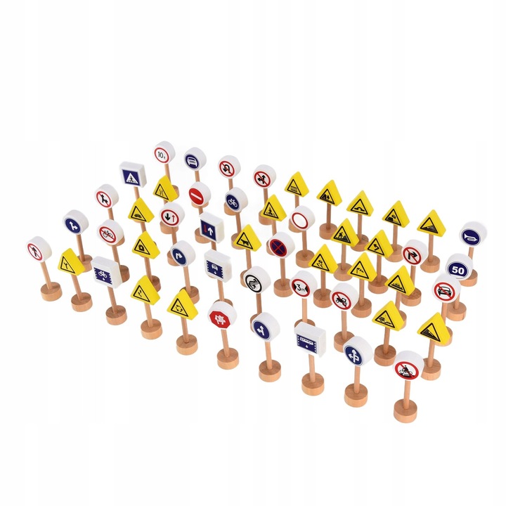 Set de semne de circulatie pentru copii, lemn solid, 3 ani+