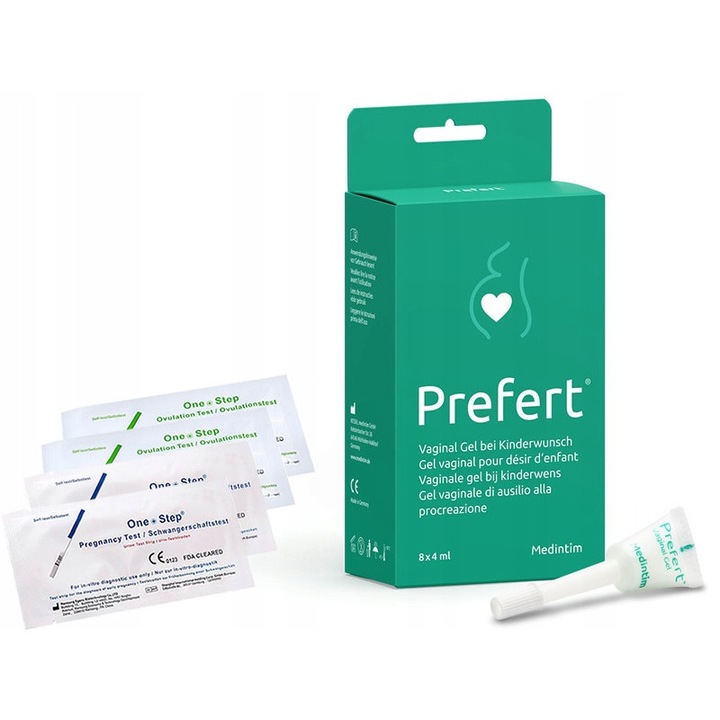 Lubrifiant Prefert, 8 aplicatoare x 4ml, cu 2 teste de ovulatie si 2 teste de sarcina, Made in Germany