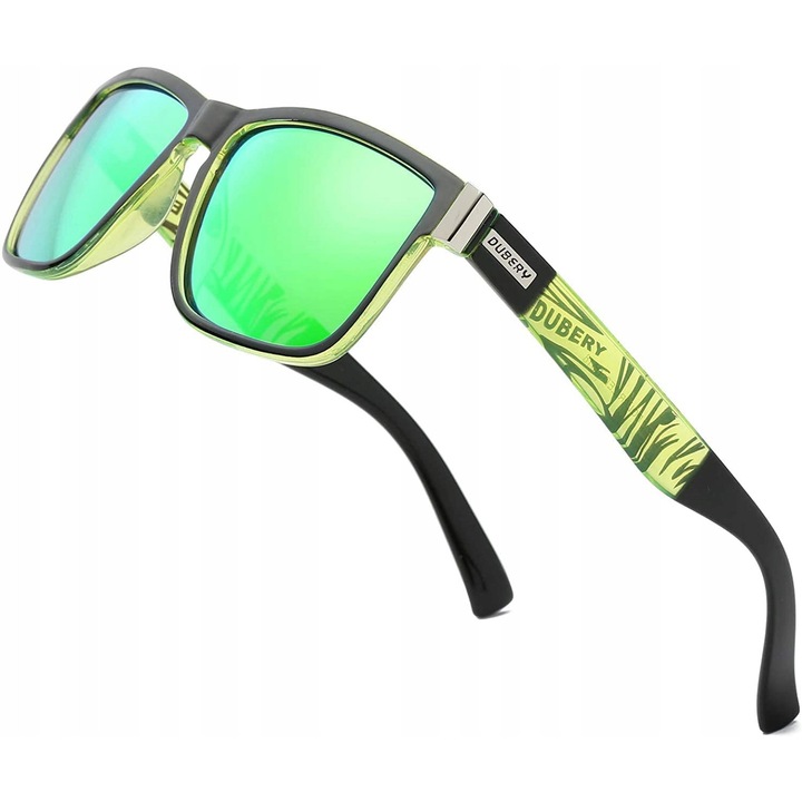 Ochelari de soare unisex Dubery, polari, UV-400, verde/turcoaz, set cu etui si stergator