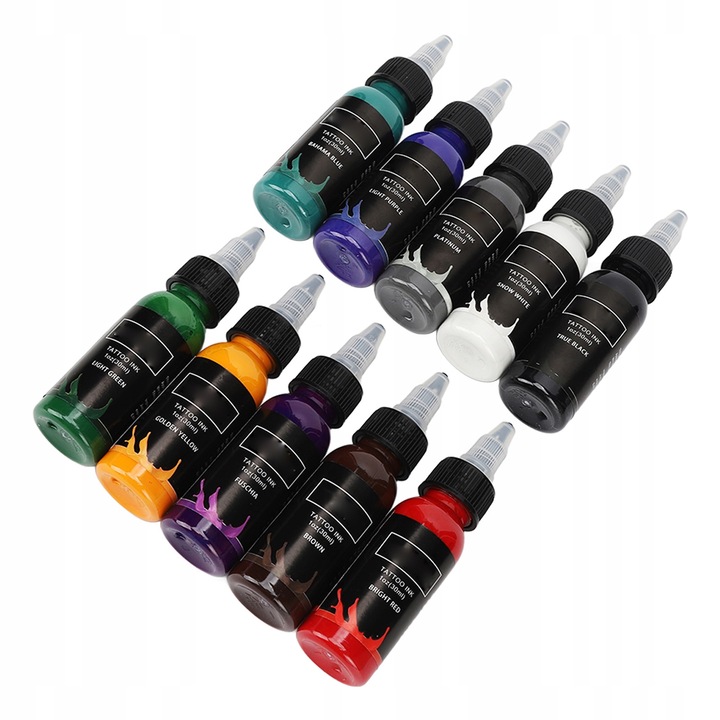 Set tusuri pentru tatuaje, 10 x 30 ml, multicolor