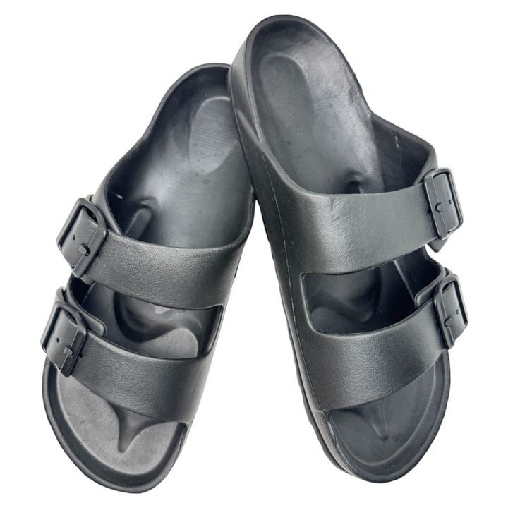 Papuci sport pentru barbati, Tecos® confortabili, talpa EVA, catarame pentru ajustare, Negru