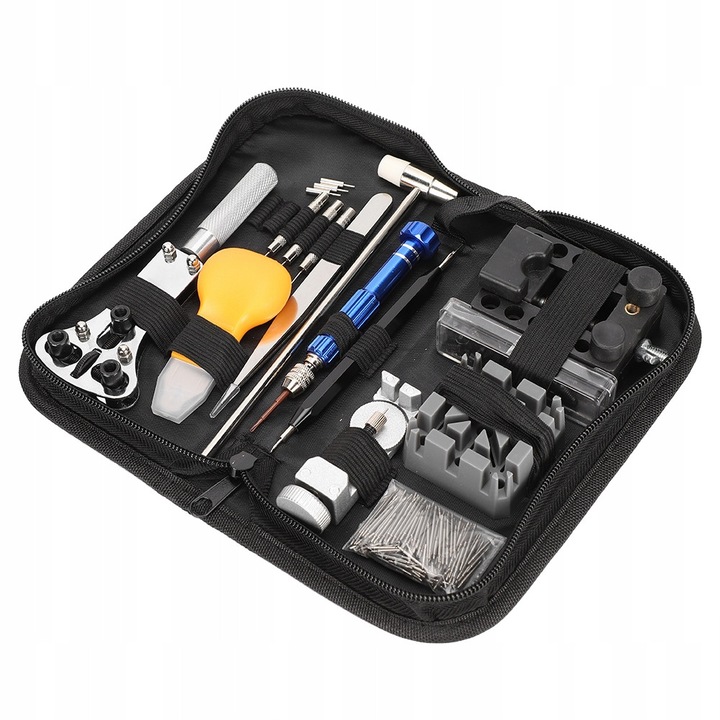 Set unelte pentru repararea ceasurilor, 108 piese, otel, accesorii profesionale, multicolor