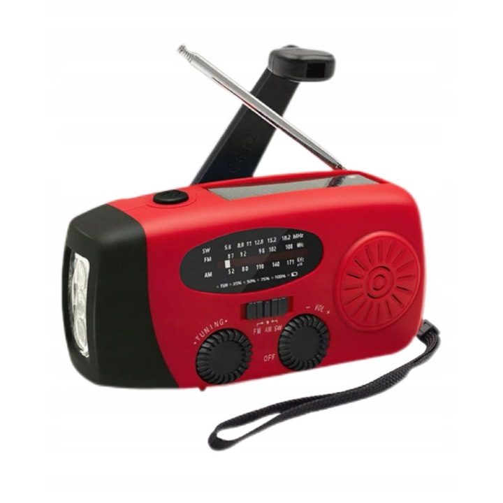 Radio portabil 3 in 1, functie de lanterna LED, powerbank 2000 mAh, AM/FM, dimensiuni 129x60x50mm, set complet