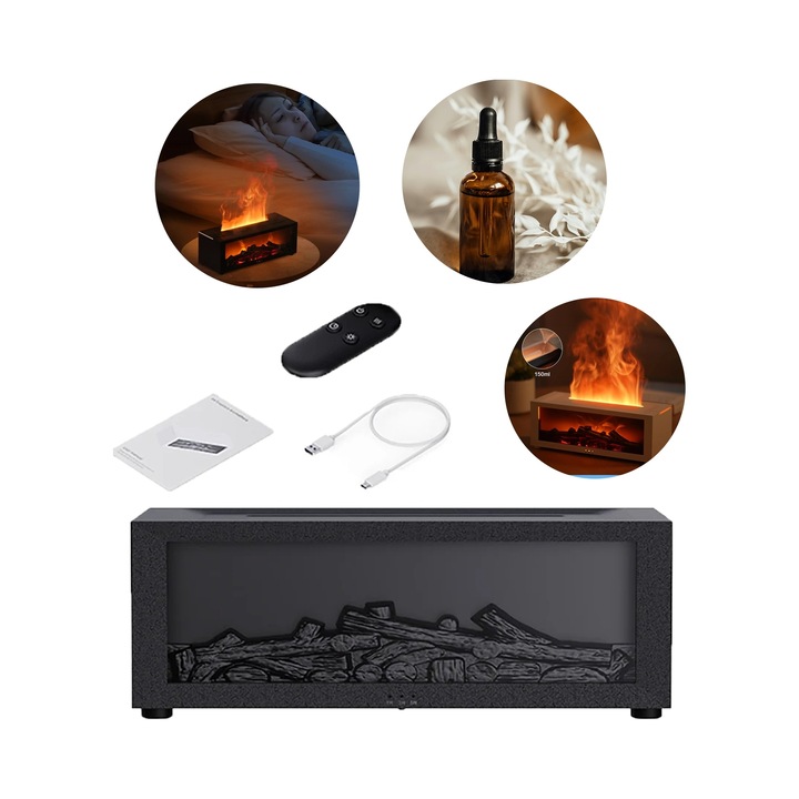 Umidificator cu efect de semineu, 7 culori RGB, timer, cu telecomanda