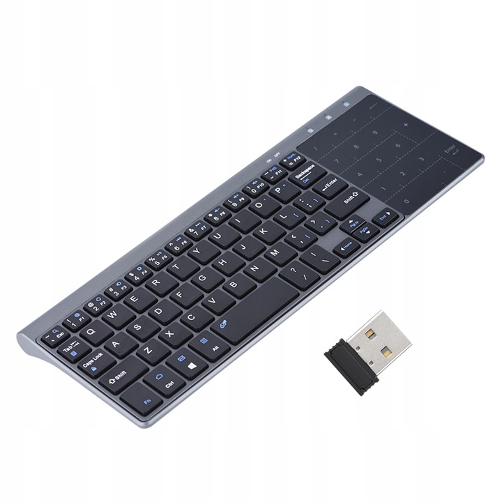 Tastatura wireless cu touchpad, model MC-41AG, 2,4 GHz, neagra, dimensiuni 26x10x1,3cm