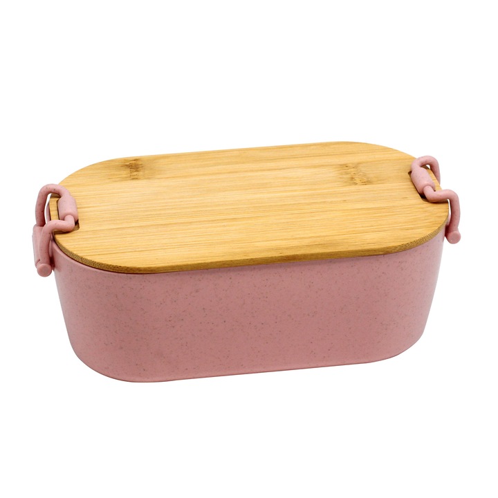 Office 1 Cutie pentru alimente Wheat Fiber, cu capac de bambus, 1 L, roz