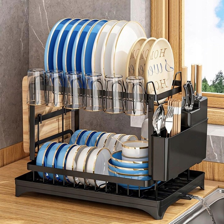 BEDEE edényszárító, két szintes, nagy, fekete