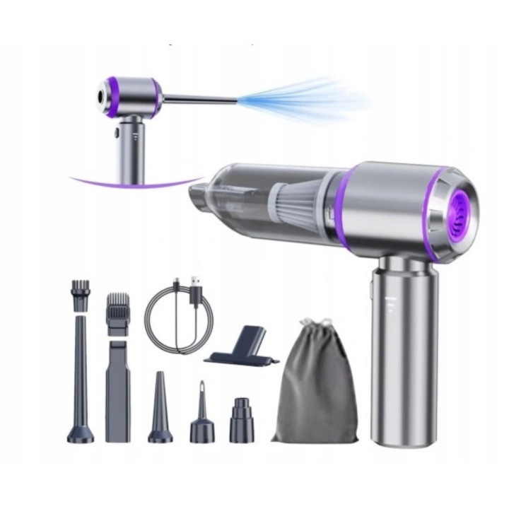 Aspirator auto portabil 16000PA, 4 in 1, fara fir, multicolor, 21x20x6.5cm