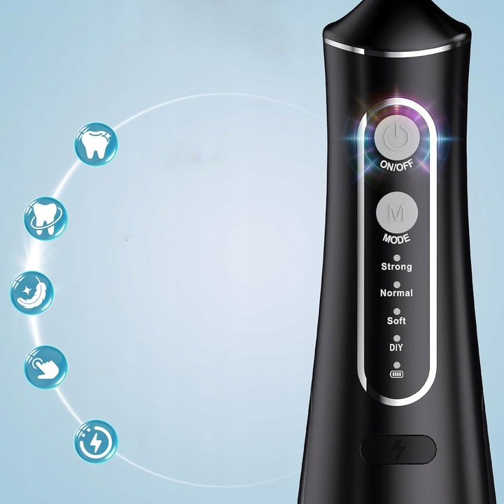 Vezeték nélküli szájzuhany, 6 fúvóka, 4 szint, 300 ml, IPX7