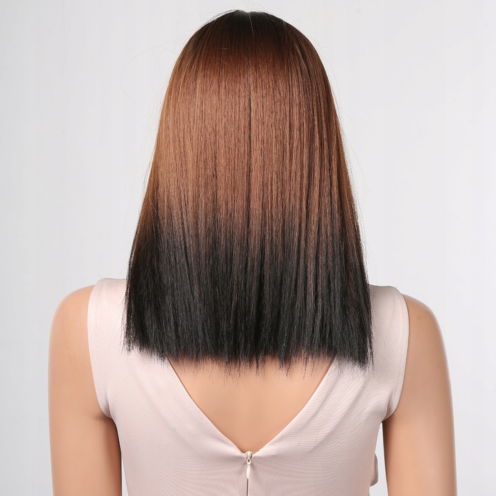 Peruca Dama, Ombre, 40cm, Sintetice, Culoare Maro, Set cu Caciula