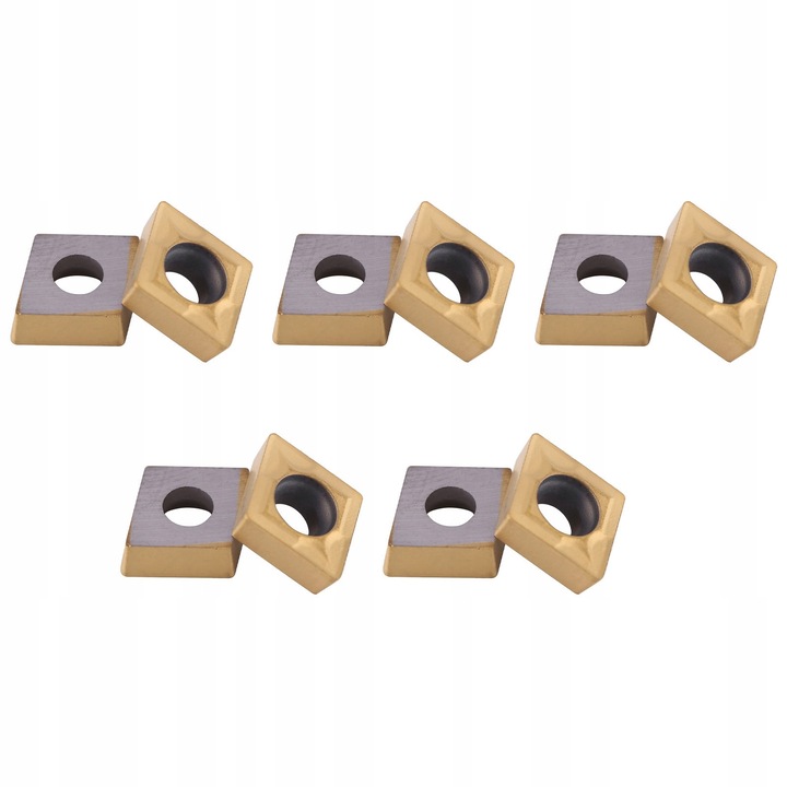 Set 10 Piese Insertii Carbide CNC DCMT 060204-HM YBC251, 10x6x2.5mm, Aurii