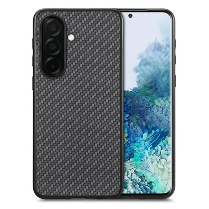 Gigapack szilikon mobiltelefon tok, műanyag hátlap, karbon minta, fekete, kompatibilis: Galaxy A57 5G