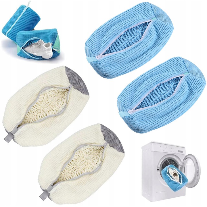 Set 4 saci de spalare pentru incaltaminte cu fermoar, multicolor
