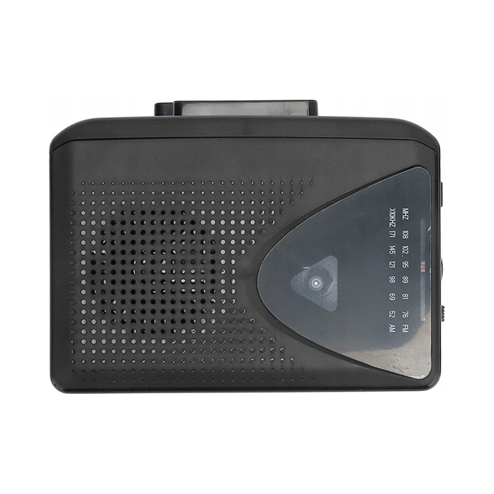 Radio portabil AM/FM, negru, cu functie de redare casete, difuzoare integrate, alimentare USB si baterii