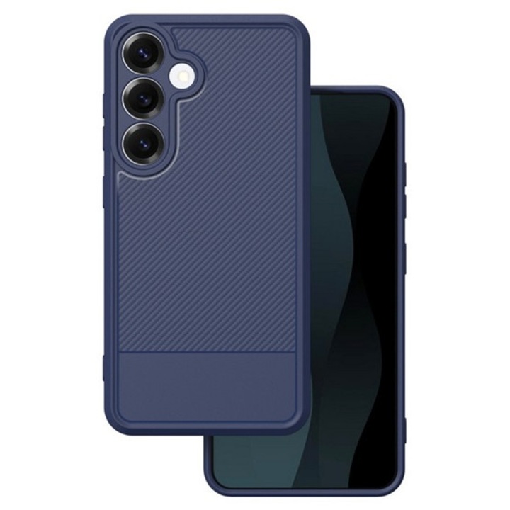 Gigapack szilikon mobiltelefon tok, ütésállóság, kameravédő, karbon minta, sötétkék, kompatibilis: Galaxy S26 Plus